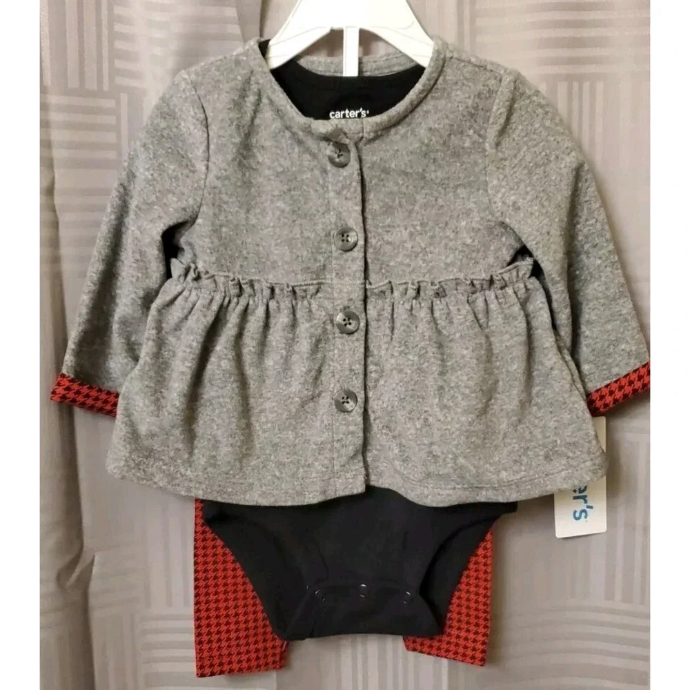 NWT Carters Baby Girl 3 Piece Set With Jacket, One Piece And Pants Size 6M